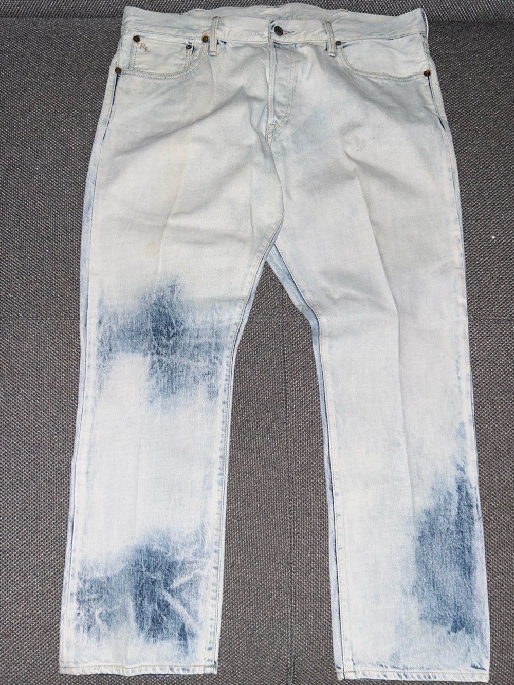 Polo Ralph Lauren Mens White/Blue Acidwash Varick Slim Straight Jeans 38x30 Rare